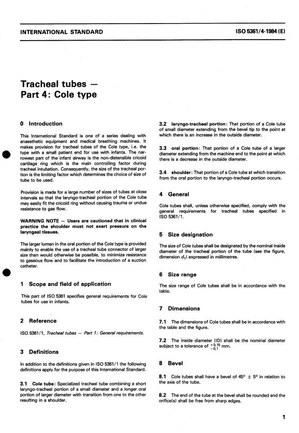 ISO 5361-4:1984 - Tracheal tubes