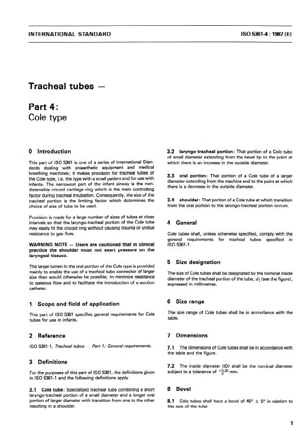 ISO 5361-4:1987 - Tracheal tubes