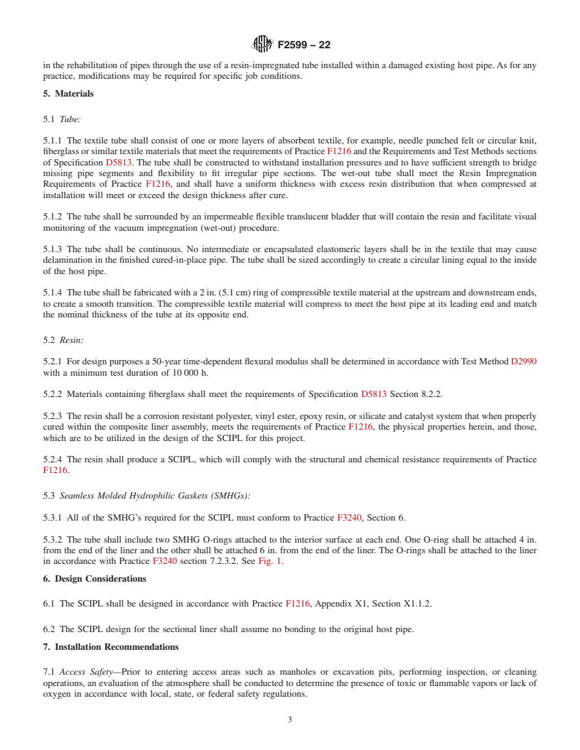 REDLINE ASTM F2599-22 - Standard Practice for  Sectional Repair of Damaged Pipe By Means of an Inverted Cured-In-Place  Liner<rangeref></rangeref  >