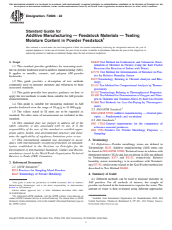 ASTM F3606-22 - Standard Guide for Additive Manufacturing — Feedstock Materials —  Testing Moisture Content in Powder Feedstock