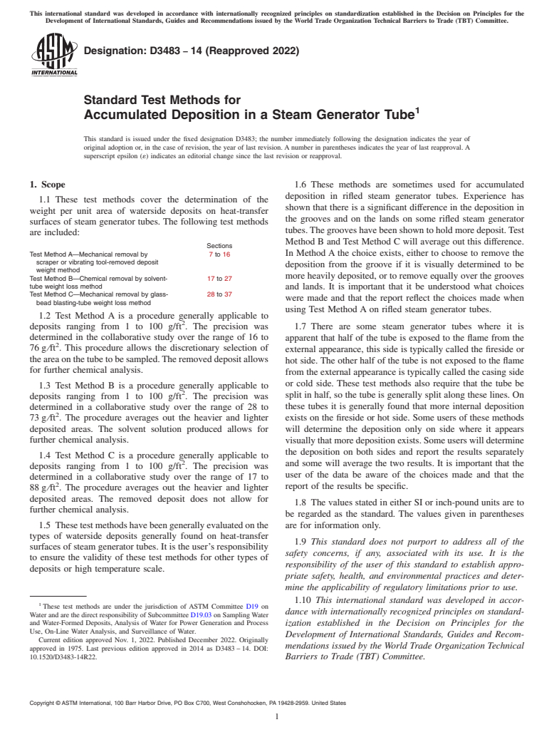 ASTM D3483-14(2022) - Standard Test Methods for Accumulated Deposition in a Steam Generator Tube