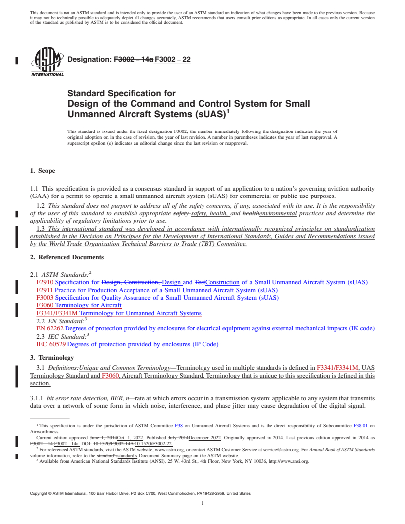 REDLINE ASTM F3002-22 - Standard Specification for Design of the Command and Control System for Small Unmanned  Aircraft Systems (sUAS)