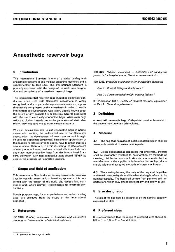ISO 5362:1980 - Anaesthetic reservoir bags