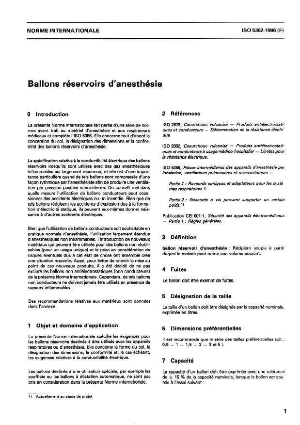 ISO 5362:1986 - Ballons réservoirs d'anesthésie