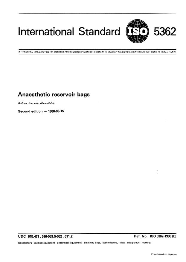 ISO 5362:1986 - Anaesthetic reservoir bags