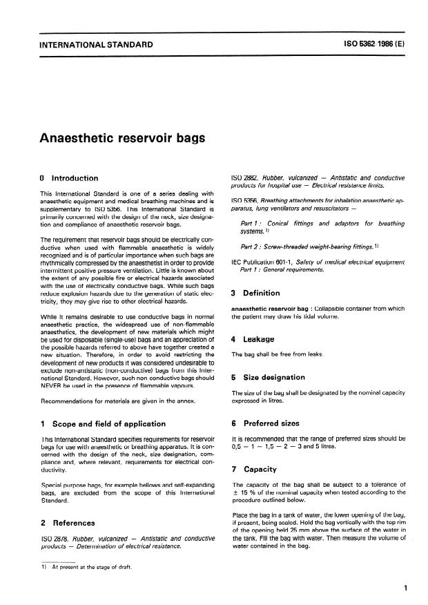 ISO 5362:1986 - Anaesthetic reservoir bags