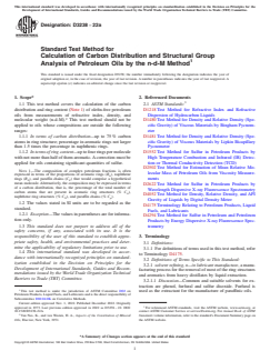 ASTM D3238-22a ASTM D3238-22a - Standard Test Method for Calculation of Carbon Distribution and Structural Group Analysis of Petroleum Oils by the n-d-M Method - Page 1 preview