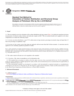 ASTM D3238-22a REDLINE ASTM D3238-22a - Standard Test Method for Calculation of Carbon Distribution and Structural Group Analysis of Petroleum Oils by the n-d-M Method - Page 1 preview