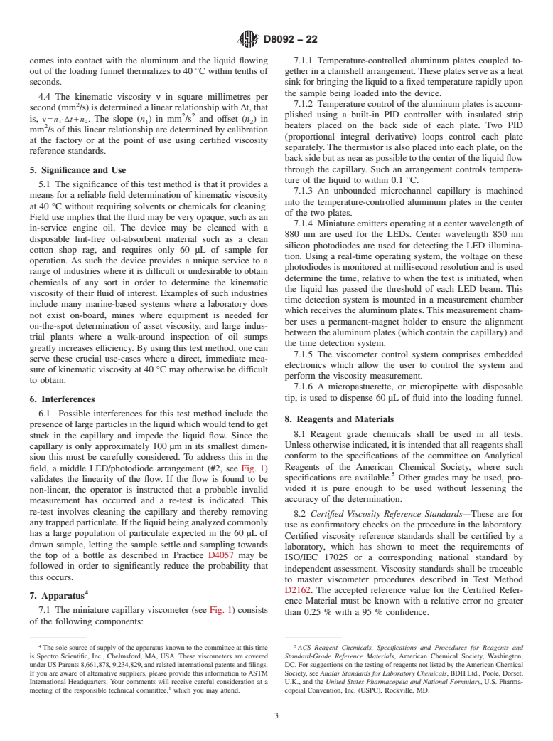 ASTM D8092-22 - Standard Test Method for Field Determination of Kinematic Viscosity Using a Microchannel  Viscometer