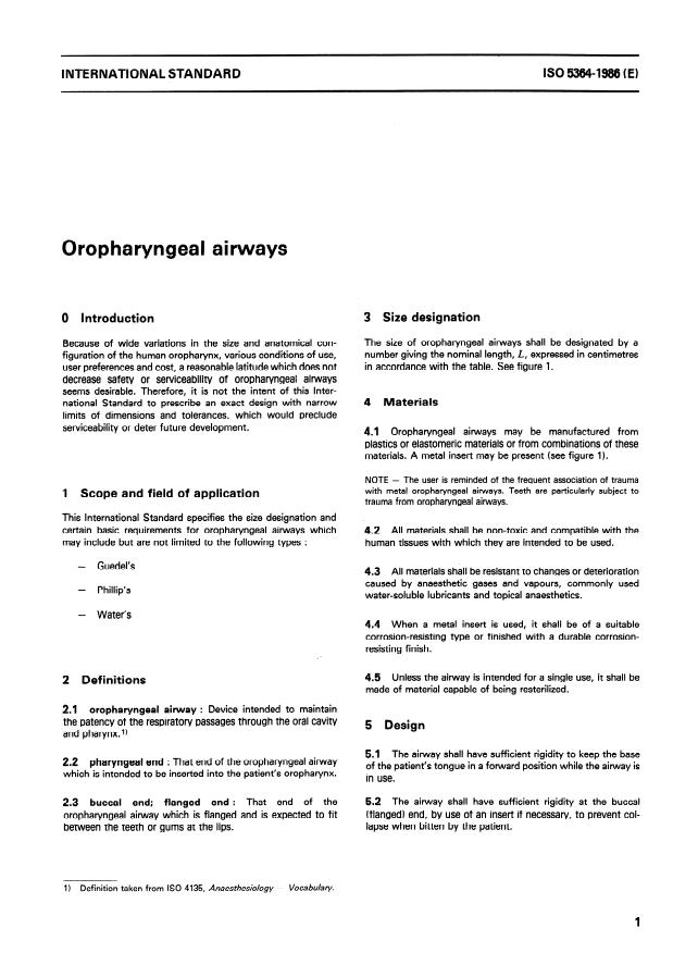 ISO 5364:1986 - Oropharyngeal airways