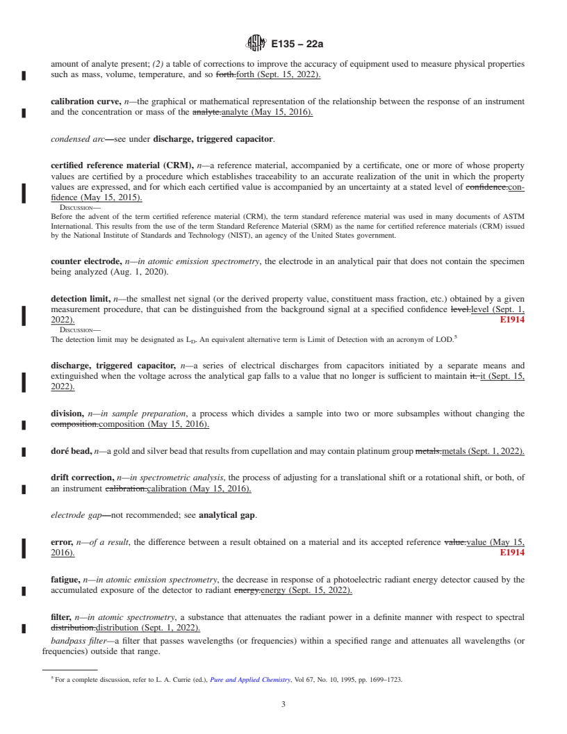 REDLINE ASTM E135-22a - Standard Terminology Relating to  Analytical Chemistry for Metals, Ores, and Related Materials