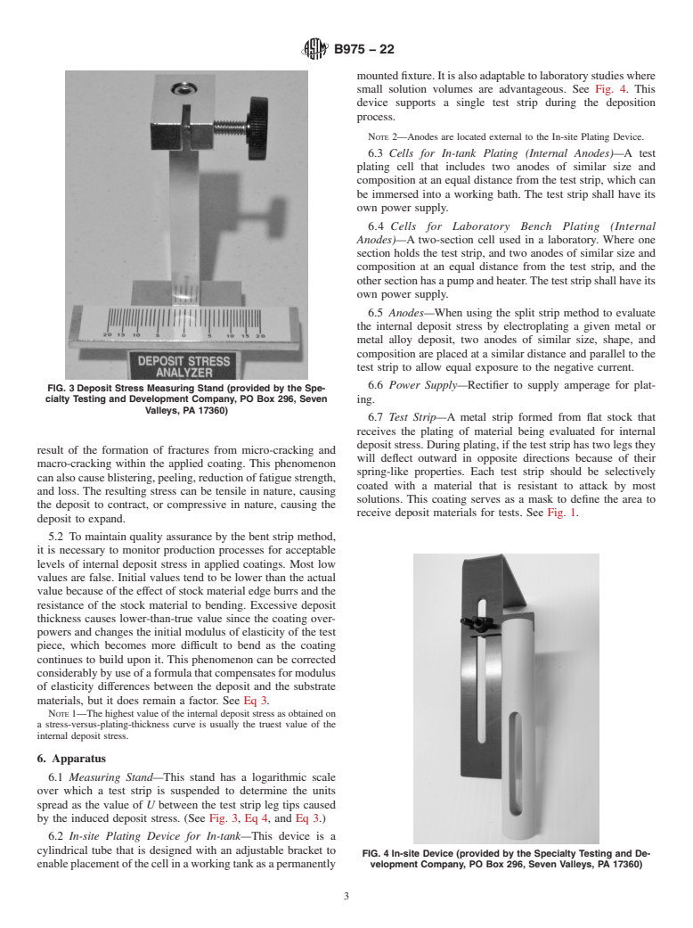 ASTM B975-22 - Standard Test Method for  Measurement of Internal Stress of Metallic Coatings by Split  Strip Evaluation (Deposit Stress Analyzer Method)