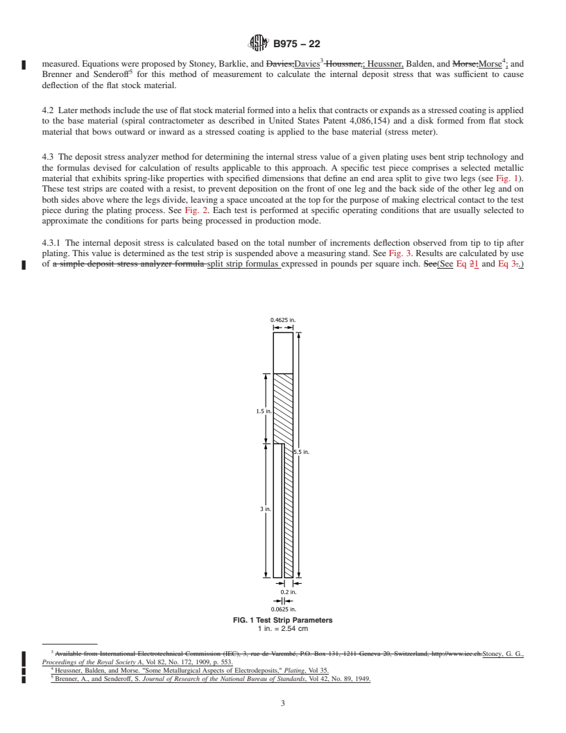 REDLINE ASTM B975-22 - Standard Test Method for  Measurement of Internal Stress of Metallic Coatings by Split  Strip Evaluation (Deposit Stress Analyzer Method)