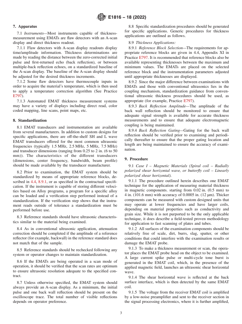 ASTM E1816-18(2022) - Standard Practice for  Measuring thickness by Pulse-Echo Electromagnetic Acoustic  Transducer (EMAT) Methods