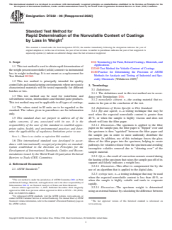 ASTM D7232-06(2022) ASTM D7232-06(2022) - Standard Test Method for Rapid Determination of the Nonvolatile Content of Coatings by Loss in Weight - Page 1 preview