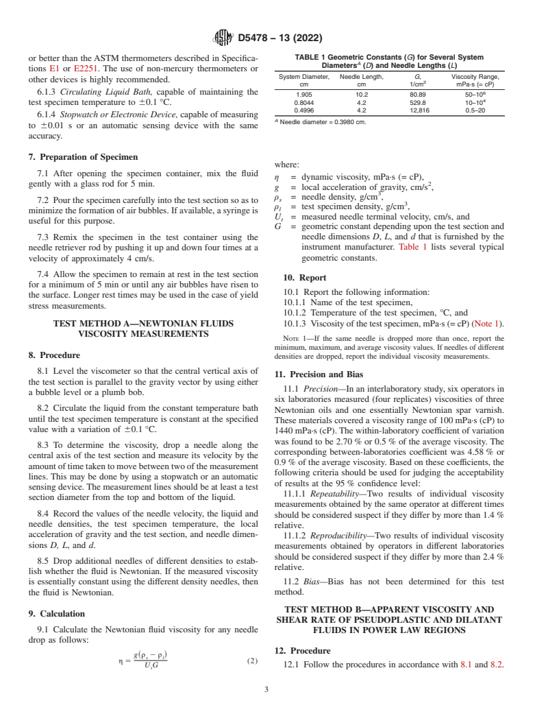 ASTM D5478-13(2022) - Standard Test Methods for Viscosity of Materials by a Falling Needle Viscometer