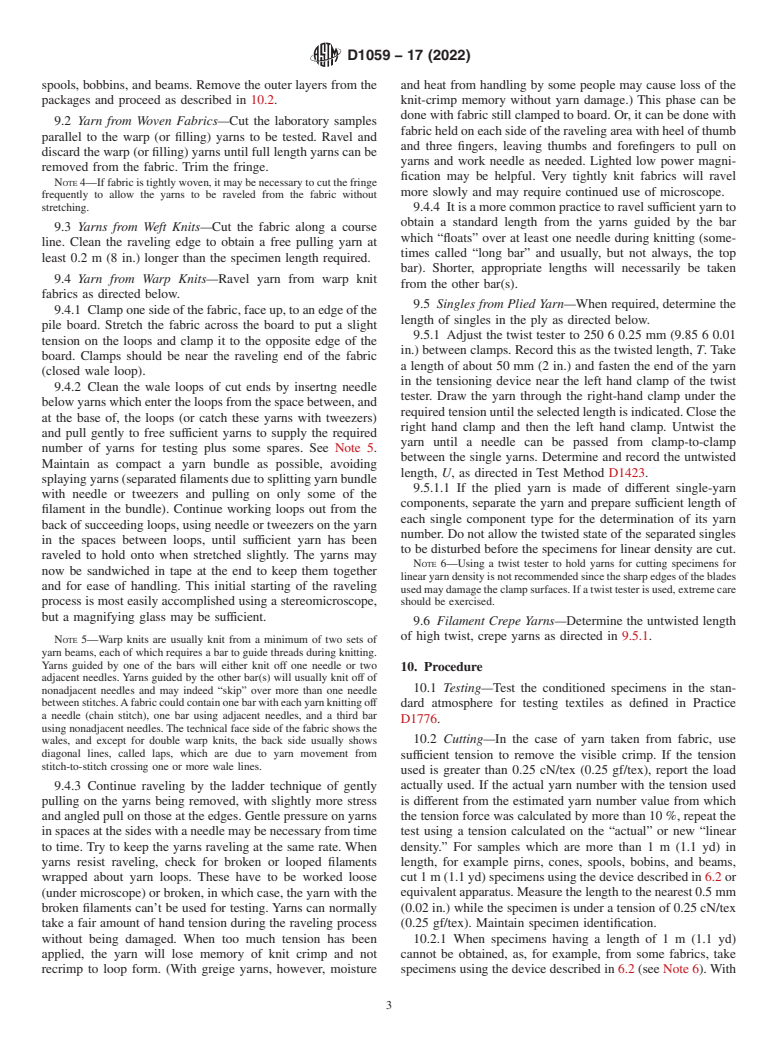 ASTM D1059-17(2022) - Standard Test Method for  Yarn Number Based on Short-Length Specimens