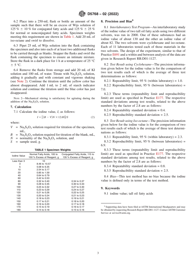 ASTM D5768-02(2022) - Standard Test Method for Determination of Iodine Value of Tall Oil Fatty Acids