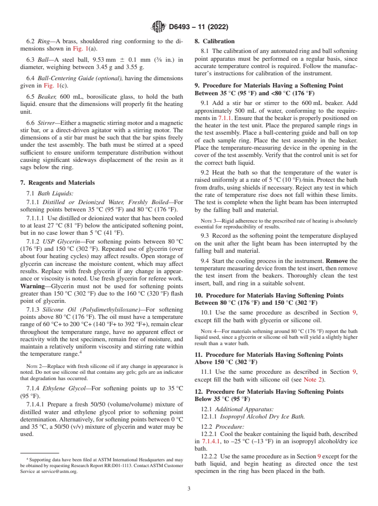 ASTM D6493-11(2022) - Standard Test Methods for Softening Point of Hydrocarbon Resins and Rosin Based Resins   by Automated Ring-and-Ball Apparatus