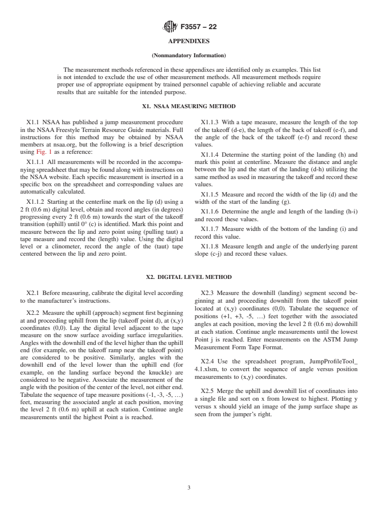 ASTM F3557-22 - Standard Practice for Field Measurements of Snow Sport Freestyle Terrain Jumps