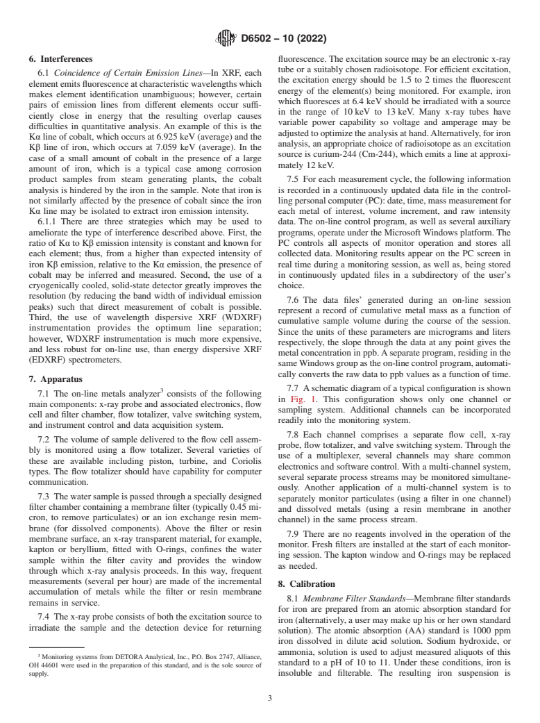 ASTM D6502-10(2022) - Standard Test Method for  Measurement of On-line Integrated Samples of Low Level Suspended   Solids and Ionic Solids in Process Water by X-Ray Fluorescence (XRF)