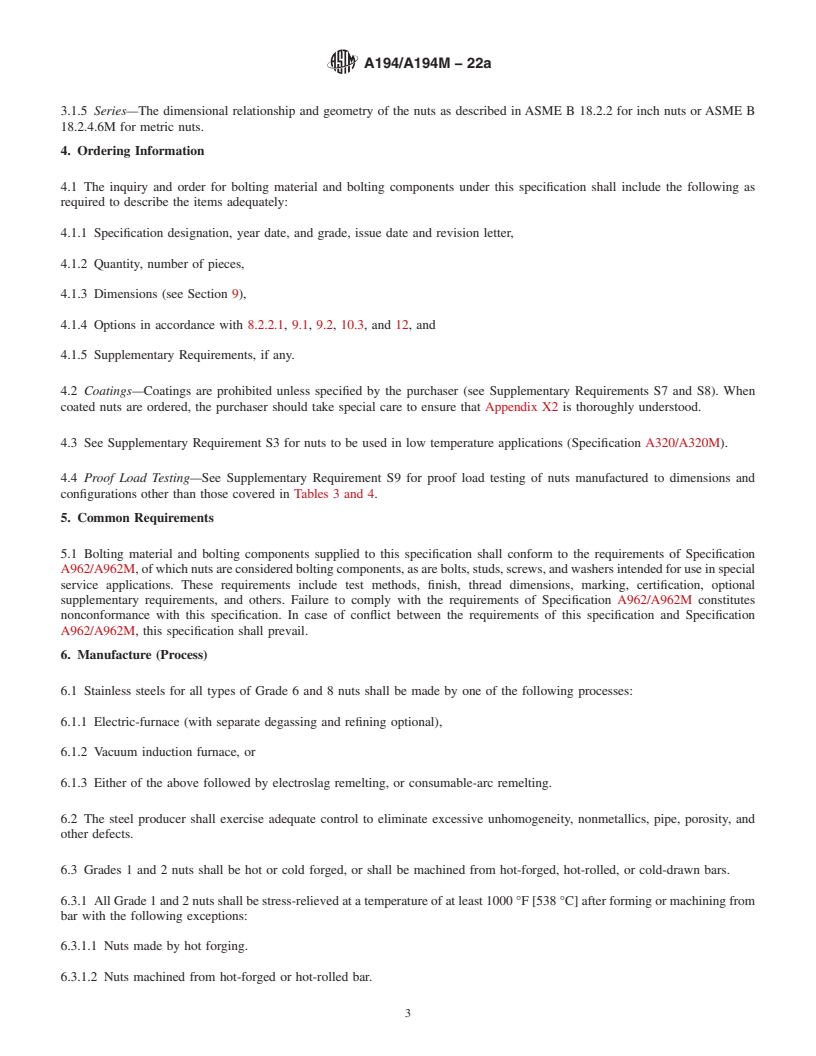 REDLINE ASTM A194/A194M-22a - Standard Specification for  Carbon Steel, Alloy Steel, and Stainless Steel Nuts for Bolts  for High Pressure or High Temperature Service, or Both