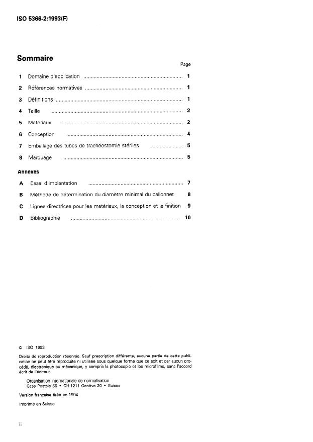 ISO 5366-2:1993 ISO 5366-2:1993 - Tubes de trachéostomie - Page 2 preview