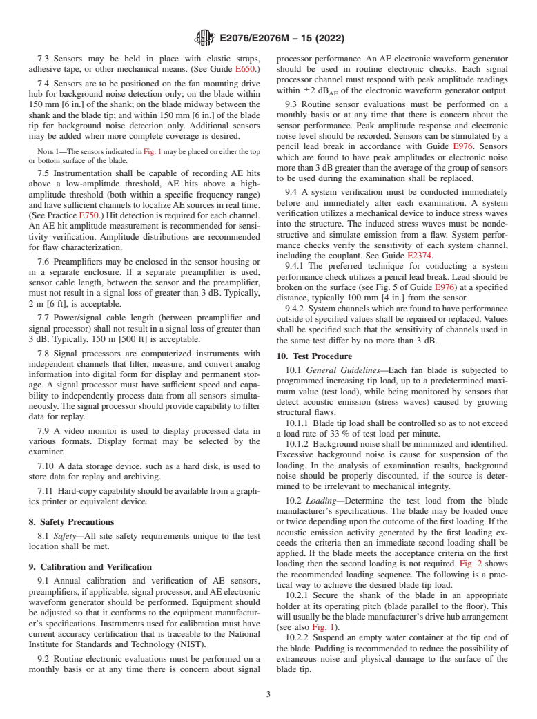 ASTM E2076/E2076M-15(2022) - Standard Practice for  Examination of Fiberglass Reinforced Plastic Fan Blades Using  Acoustic Emission