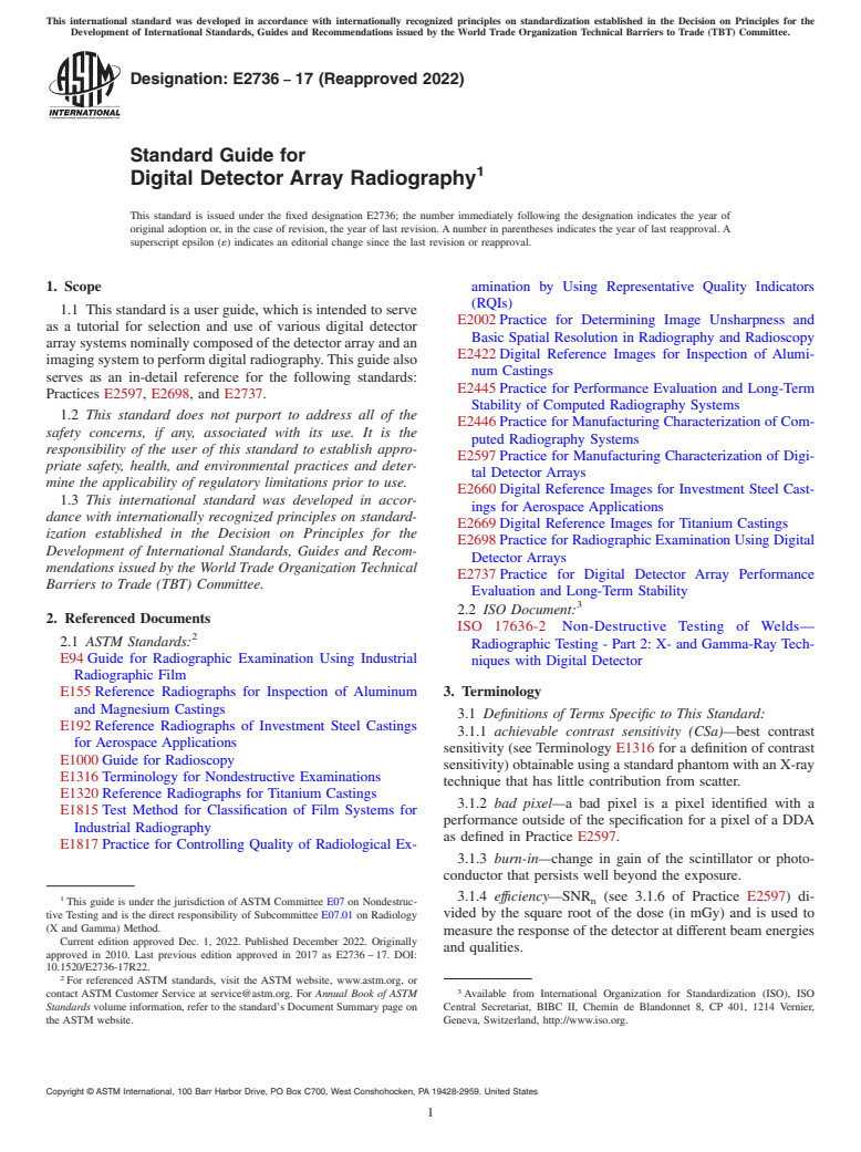 ASTM E2736-17(2022) - Standard Guide for  Digital Detector Array Radiography