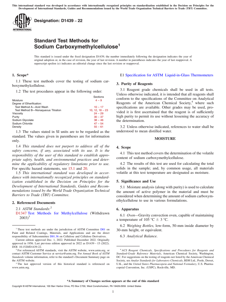 ASTM D1439-22 - Standard Test Methods for Sodium Carboxymethylcellulose