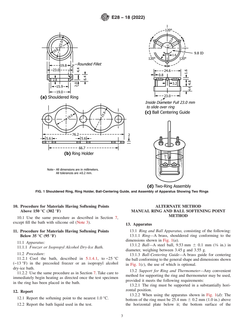 ASTM E28-18(2022) - Standard Test Methods for Softening Point of Resins Derived from Pine Chemicals and Hydrocarbons,  by Ring-and-Ball  Apparatus