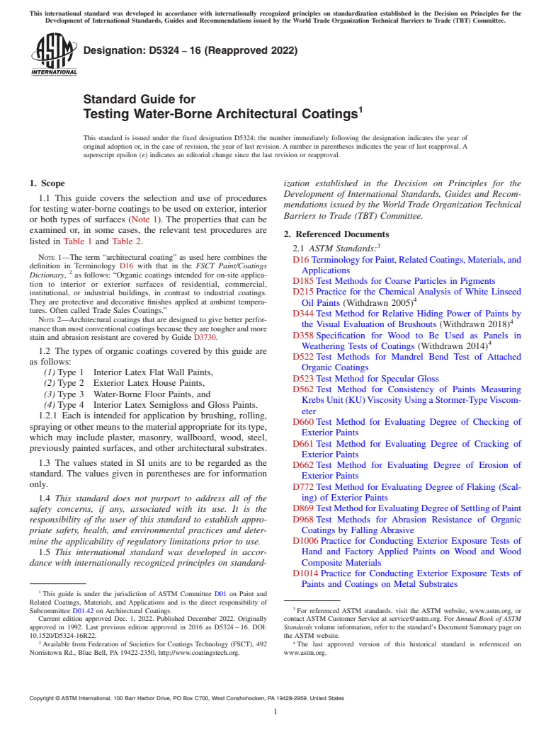 ASTM D5324-16(2022) - Standard Guide for Testing Water-Borne Architectural Coatings