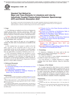 ASTM C1301-22 ASTM C1301-22 - Standard Test Method for Major and Trace Elements in Limestone and Lime by Inductively Coupled Plasma-Atomic Emission Spectroscopy (ICP) and Atomic Absorption (AA) - Page 1 preview