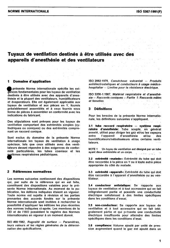 ISO 5367:1991 ISO 5367:1991 - Tuyaux de ventilation destinés a etre utilisés avec des appareils d'anesthésie et des ventilateurs - Page 2 preview