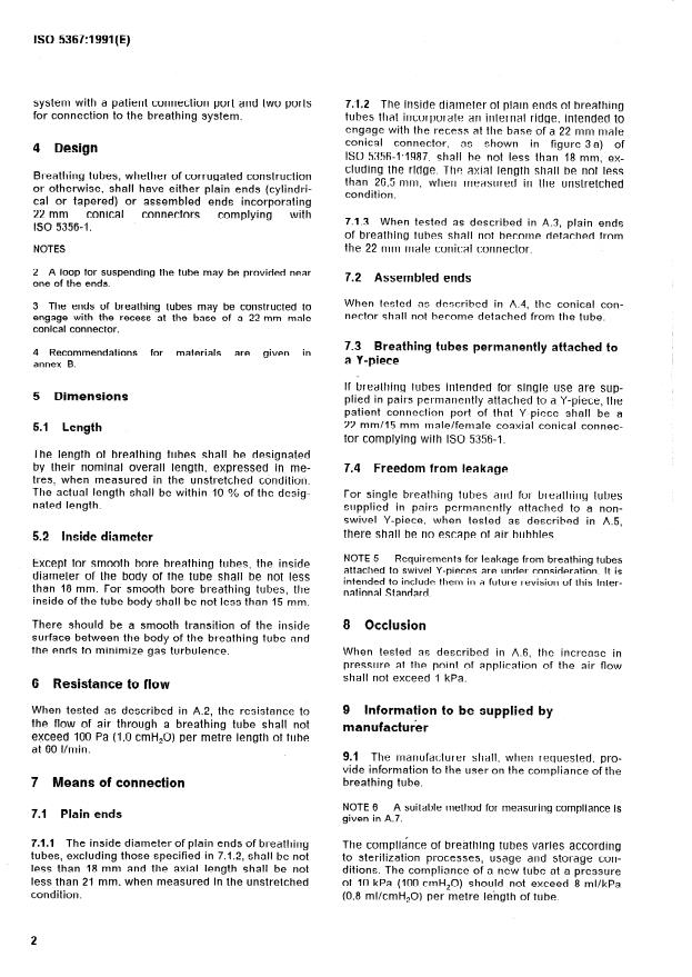 ISO 5367:1991 ISO 5367:1991 - Breathing tubes intended for use with anaesthetic apparatus and ventilators - Page 4 preview