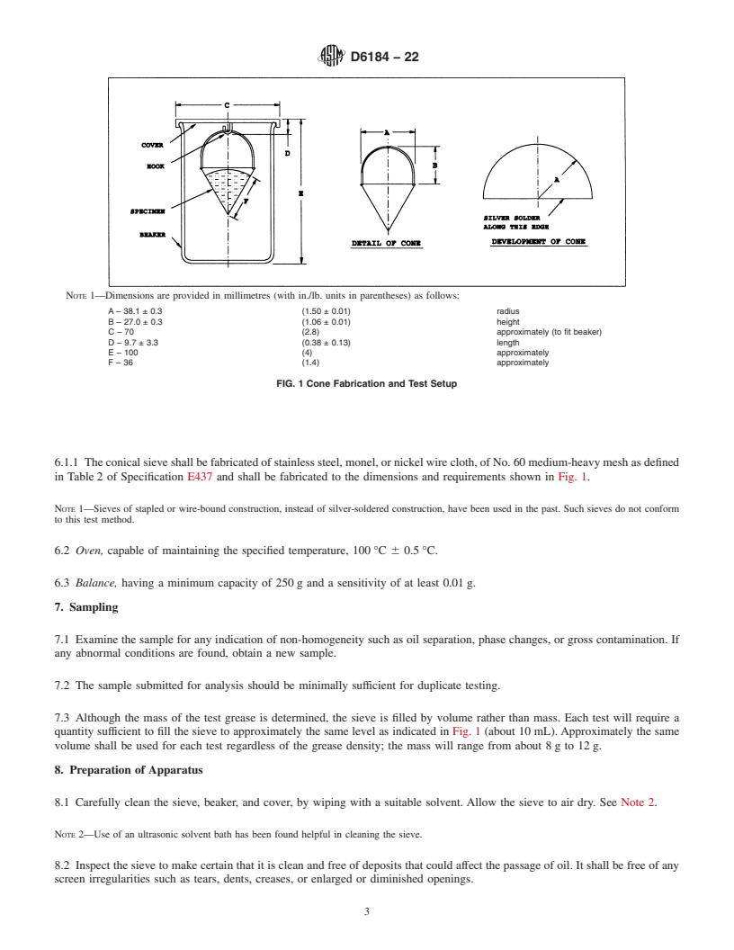 REDLINE ASTM D6184-22 - Standard Test Method for  Oil Separation from Lubricating Grease (Conical Sieve Method)
