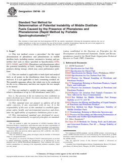 ASTM D6748-22 ASTM D6748-22 - Standard Test Method for Determination of Potential Instability of Middle Distillate Fuels Caused by the Presence of Phenalenes and Phenalenones (Rapid Method by Portable Spectrophotometer) - Page 1 preview