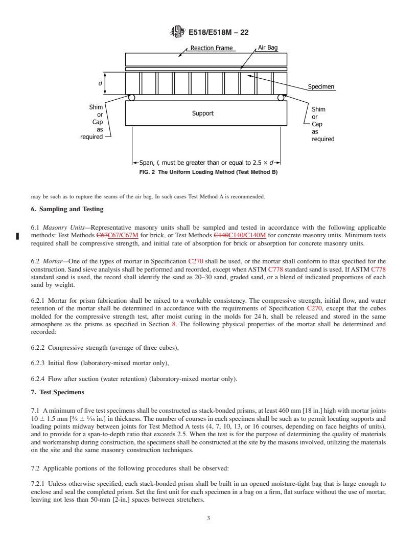 REDLINE ASTM E518/E518M-22 - Standard Test Methods for  Flexural Bond Strength of Masonry