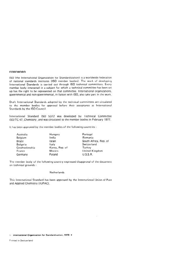 ISO 5372:1978 ISO 5372:1978 - Condensed phosphates for industrial use (including foodstuffs) -- Determination of arsenic content -- Silver diethyldithiocarbamate photometric method - Page 2 preview