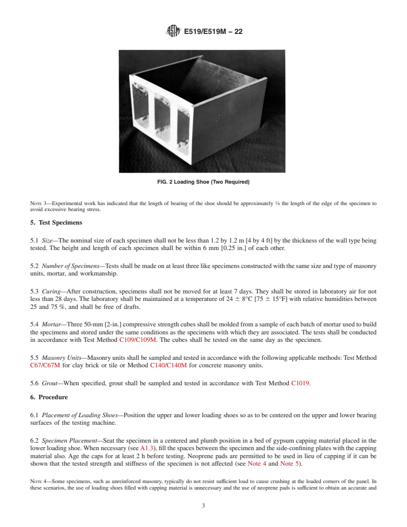 REDLINE ASTM E519/E519M-22 - Standard Test Method for Diagonal Tension (Shear) in Masonry Assemblages
