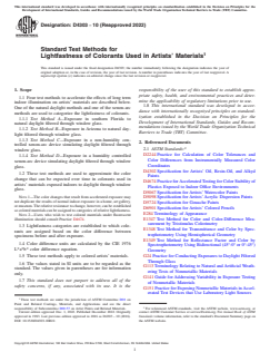ASTM D4303-10(2022) ASTM D4303-10(2022) - Standard Test Methods for Lightfastness of Colorants Used in Artists' Materials - Page 1 preview
