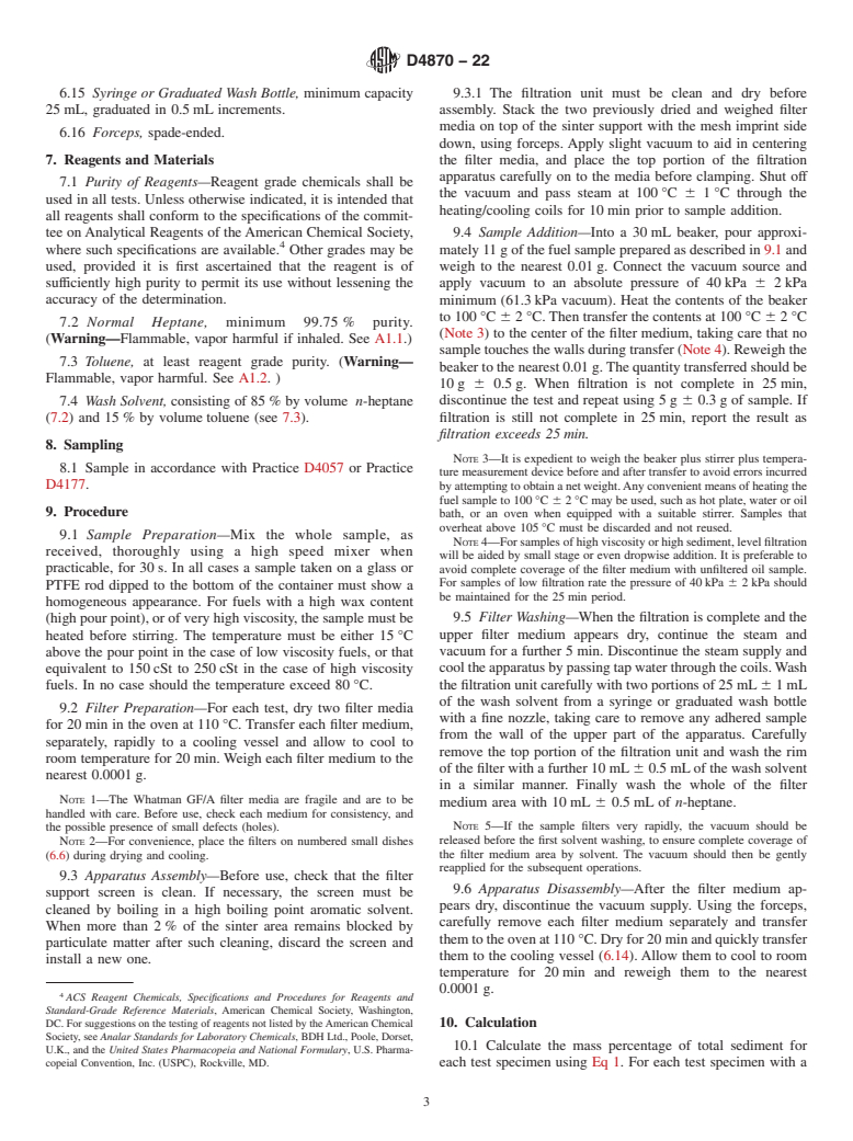 ASTM D4870-22 - Standard Test Method for  Determination of Total Sediment in Residual Fuels