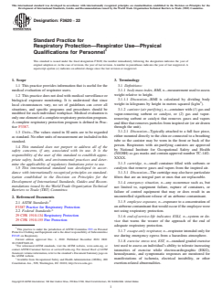 ASTM F3620-22 ASTM F3620-22 - Standard Practice for Respiratory Protection—Respirator Use—Physical Qualifications for Personnel