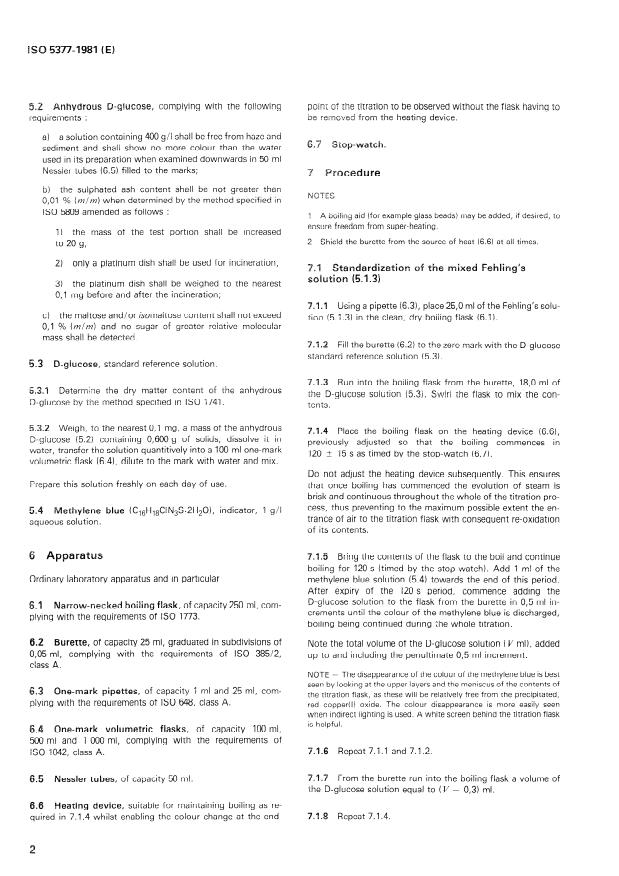 ISO 5377:1981 ISO 5377:1981 - Starch hydrolysis products -- Determination of reducing power and dextrose equivalent -- Lane and Eynon constant titre method - Page 4 preview