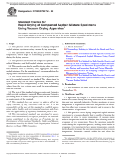 ASTM D7227/D7227M-22 ASTM D7227/D7227M-22 - Standard Practice for Rapid Drying of Compacted Asphalt Mixture Specimens Using Vacuum Drying Apparatus - Page 1 preview