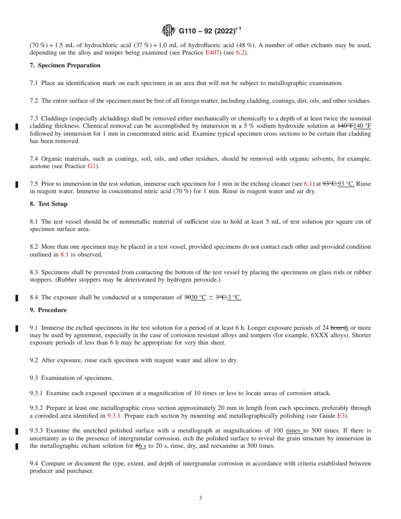 REDLINE ASTM G110-92(2022)e1 - Standard Practice for Evaluating Intergranular Corrosion Resistance of Heat Treatable Aluminum Alloys by Immersion in Sodium Chloride + Hydrogen Peroxide Solution