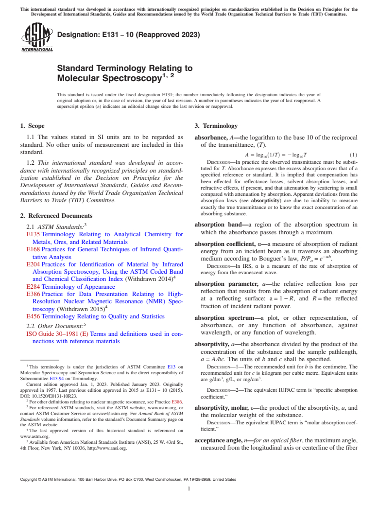 ASTM E131-10(2023) - Standard Terminology Relating to Molecular Spectroscopy