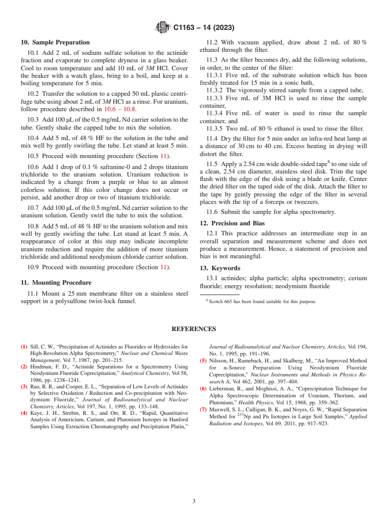 ASTM C1163-14(2023) - Standard Practice for  Mounting Actinides for Alpha Spectrometry Using Neodymium Fluoride