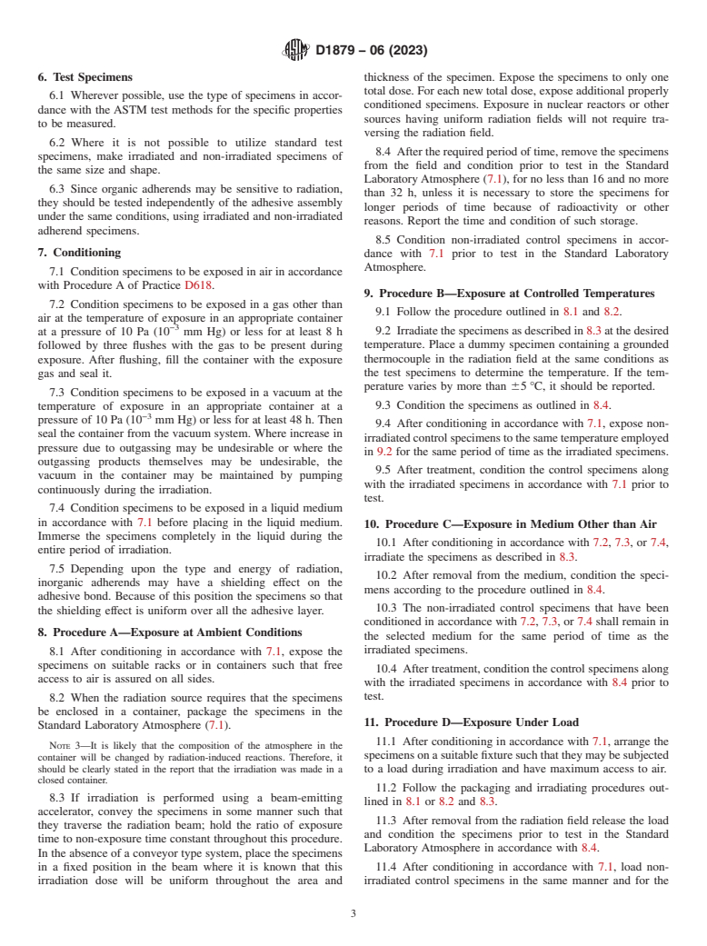 ASTM D1879-06(2023) - Standard Practice for Exposure of Adhesive Specimens to Ionizing Radiation