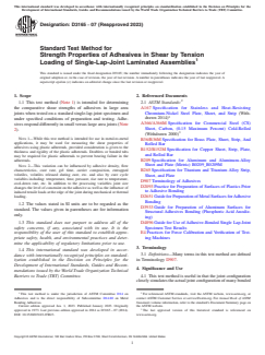 ASTM D3165-07(2023) ASTM D3165-07(2023) - Standard Test Method for Strength Properties of Adhesives in Shear by Tension Loading of Single-Lap-Joint Laminated Assemblies - Page 1 preview
